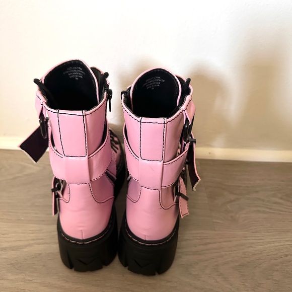 Club Exx Pink Platform Combat Boots - Women's Chunky Lace-Up Boots - Picture 4 of 6